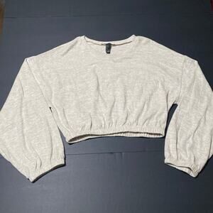 F21 Women's Cropped Sweater Top Long Sleeve Size Large Oatmeal Forever 21 Fall